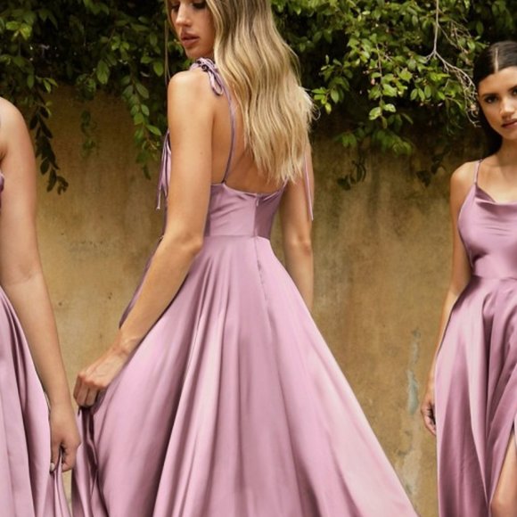 Dusty Rose Prom Party Open back Evening Formal Long Maxi Satin A-line Dress 104 - Picture 5 of 8